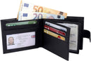 Black Real Leather Wallets for Men - RFID Blocking Wallet Men UK - Bifold Card Case Purse Wallet with 3 Clear ID Window Pockets and Coin Pouch