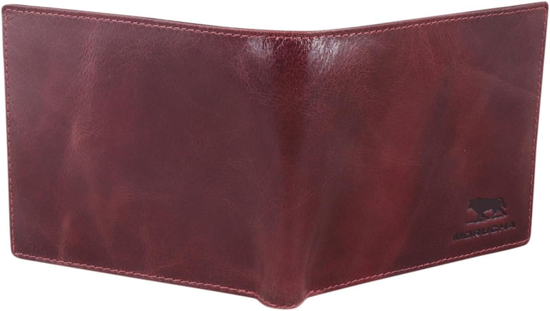 MORUCHA Mens RFID Blocking Real Soft Leather Passcase Wallet M-115 Burgundy