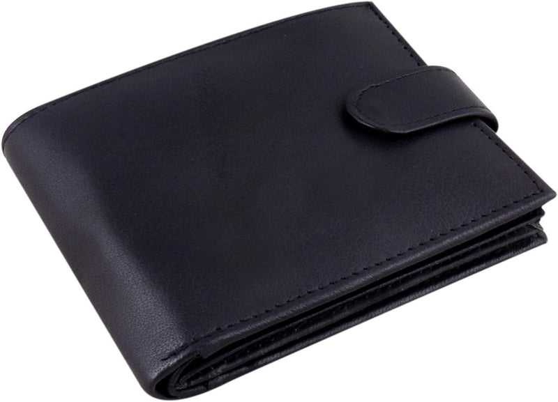 Black Real Leather Wallets for Men - RFID Blocking Wallet Men UK - Bifold Card Case Purse Wallet with 3 Clear ID Window Pockets and Coin Pouch