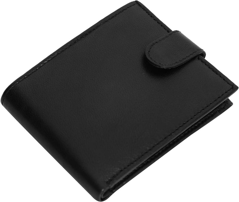 RAS Handcrafted Black Leather Wallet with Flip Up ID Slot | RFID Blocking Mens Coin Pocket Wallet 350 (Black)