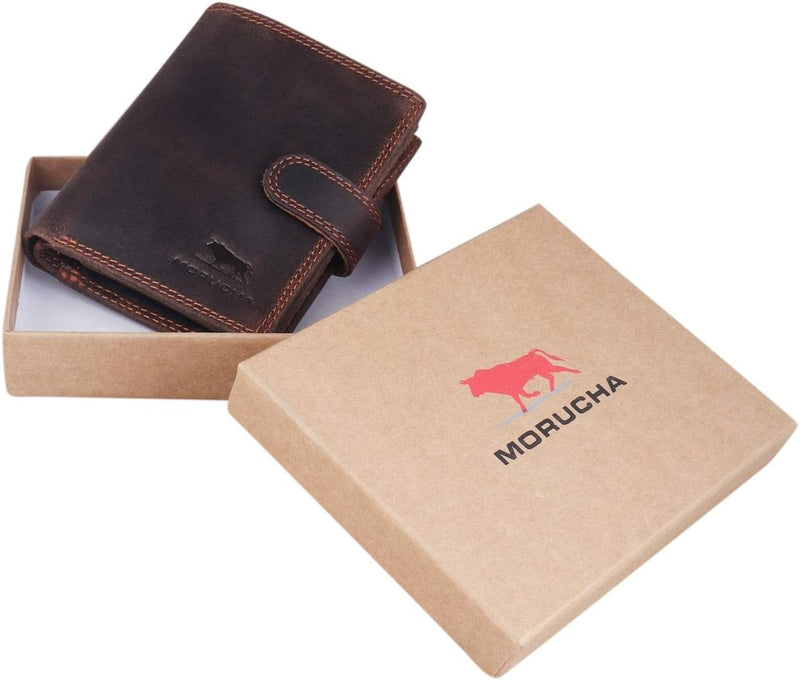 MORUCHA Brown Distressed Leather RFID Wallet - Refined Style with Enhanced Security Features | Best Men Gift | M-105-Dark Brown Hunter