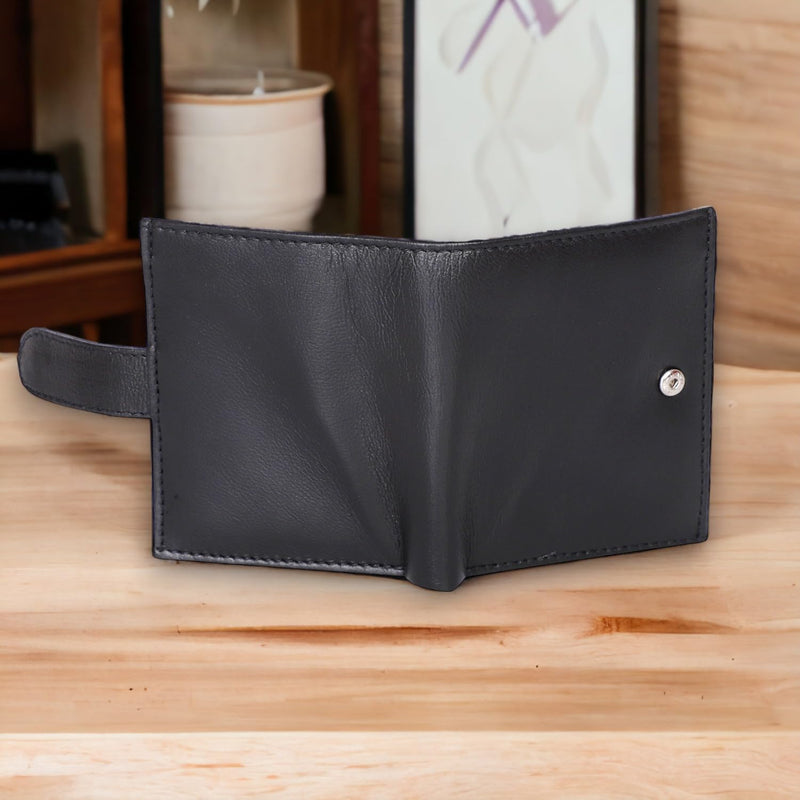 Genuine Leather RFID Blocking Wallet Purse with ID Window Pocket and Coin Pouch Wallets for Men & Women 360 (Black)