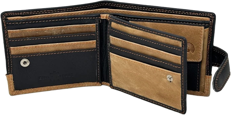 MORUCHA Personalised Wallet Men | Custom Engraved Wallets for Men UK | Genuine Soft Leather Wallet | Built in RFID Blocking | Engraved Gift for Him END-2015 (Black/Tan)