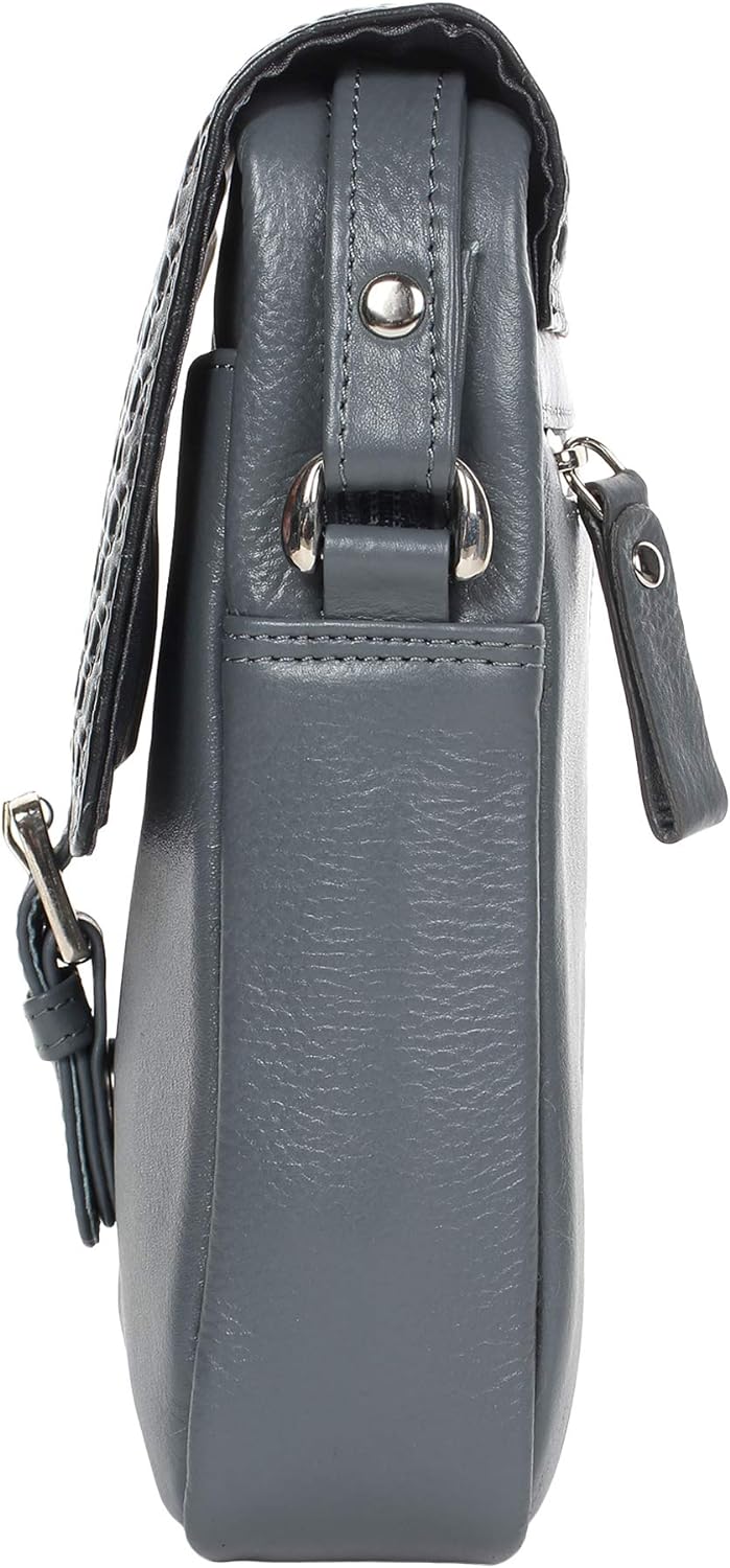 STARHIDE Ladies Soft Premium Leather Shoulder/Cross Body Bag with Front Pocket and Buckle Feature 565 (Grey)