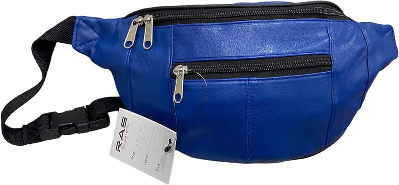 RAS Mens Womens Leather Bum Bag Travel Money Pouch Waist Hip Bag Pouch Passport Holder Adjustable Belt 1013