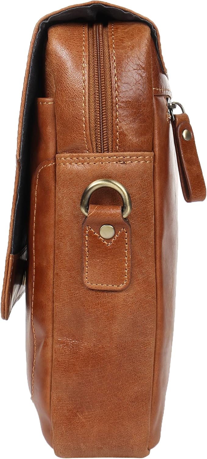 STARHIDE Mens Ladies Soft Premium Oil Tanned Leather Shoulder Cross Body Bag with Front Flip Opening 580 (Tan)