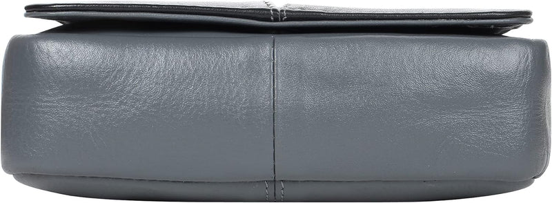 STARHIDE Ladies Soft Premium Leather Shoulder/Cross Body Bag with Front Flip Opening 570 (Grey/Black)