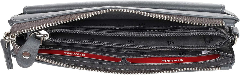 STARHIDE Womens Beautiful Real Soft Leather Wallet RFID Blocking Full Zip Around Designer Cardholder Money Pouch Purse 5615 (Black/Grey)