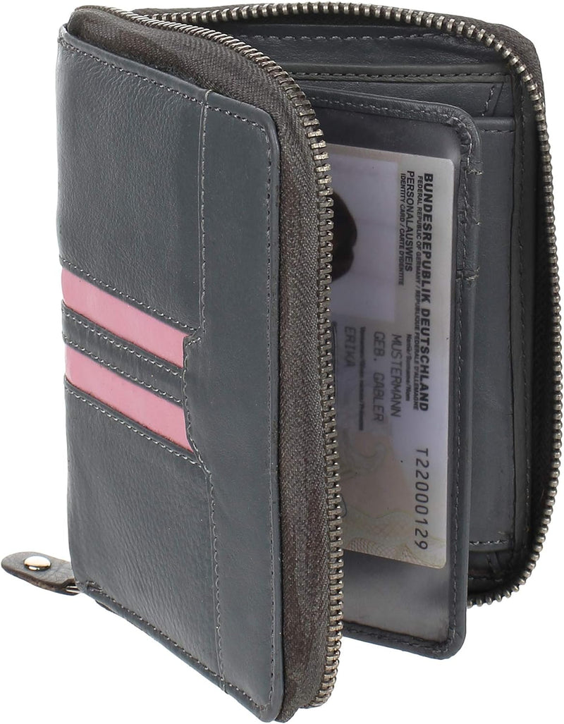 STARHIDE Designer Stripped Ladies Purse Wallet RFID Blocking Real Top Grain Leather Full Zip Around Bifold Wallets for Women with Coin Pocket, Id Cardholder 5600 (Grey/Pink)