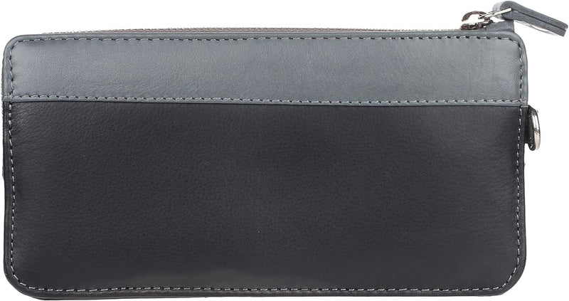 STARHIDE Womens Beautiful Real Soft Leather Wallet RFID Blocking Full Zip Around Designer Cardholder Money Pouch Purse 5615 (Black/Grey)