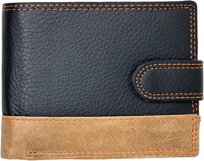 MORUCHA  Wallets for Men UK | Genuine Soft Leather Wallet | Built in RFID Blocking Gift for Him 2015(Black/Tan)