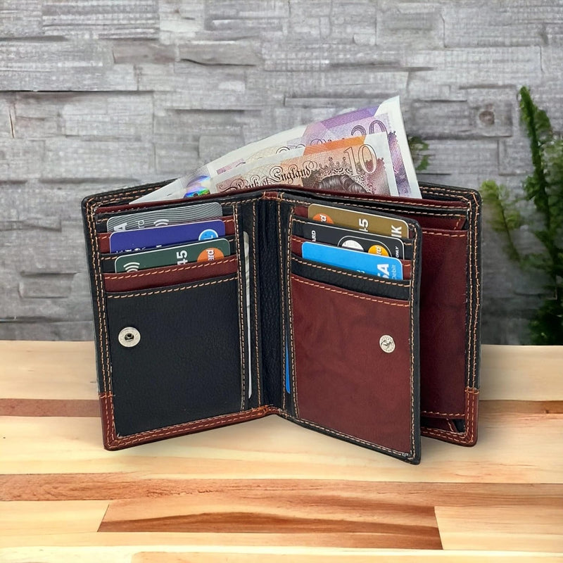 MORUCHA Personalised Wallet Men | Custom Engraved Wallets for Men UK | Genuine Soft Leather Wallet | Built in RFID Blocking | Engraved Gift for Him ENG-2016(Black/Brown)