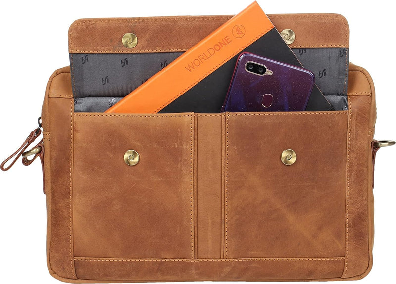 STARHIDE Mens Womens Distressed Hunter Genuine Leather Travel Ipad Tablet Messenger Bag 590 (Brown)