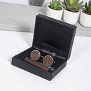 Personalised Cufflinks Tie Clip Gift Set Initials Walnut Wood Best Gift For Him