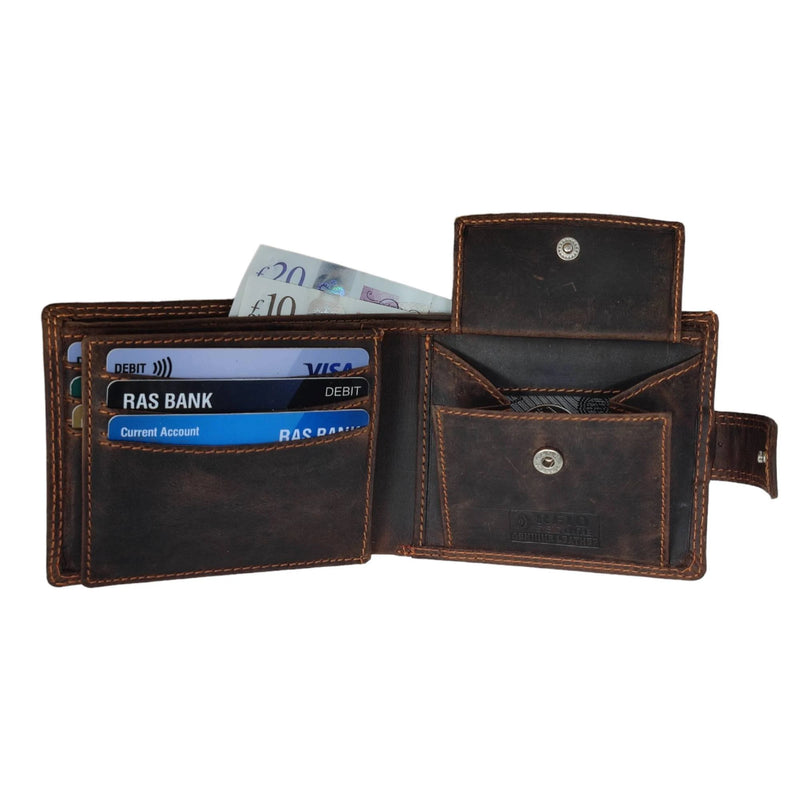 Mens RFID Blocking Real Distressed Hunter Leather Pass case Wallet M80 Dark Brown