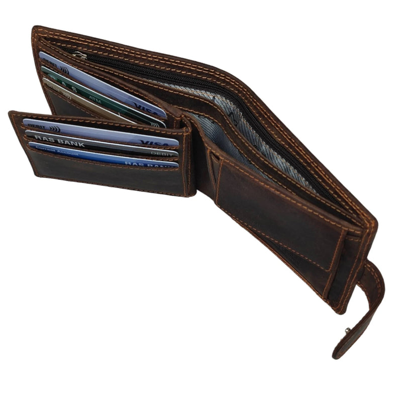 Mens RFID Blocking Real Distressed Hunter Leather Pass case Wallet M80 Dark Brown