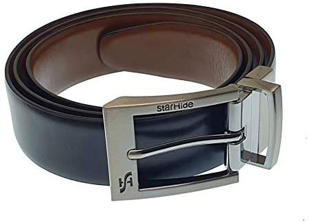 Starhide Mens Twist Reversible Black To Brown Leather Dress Belt 1.3" Wide With Removable Buckle Gift Box SB09
