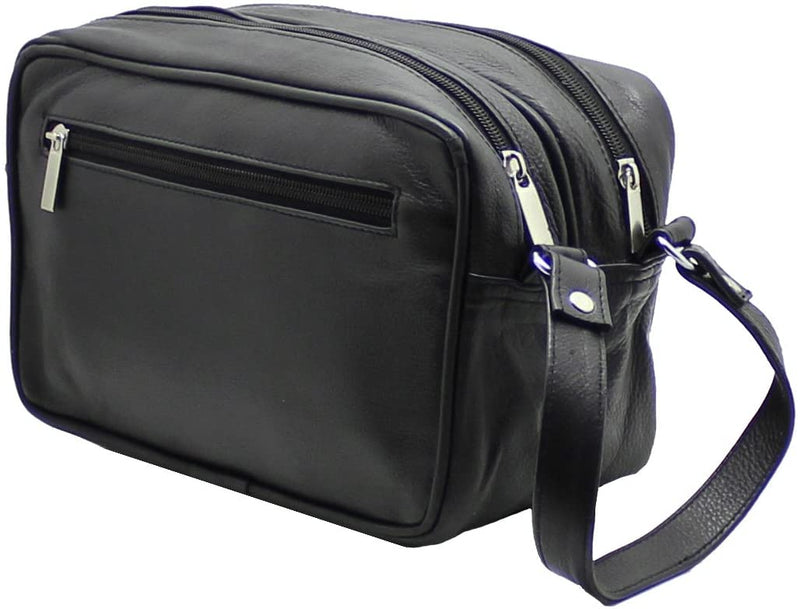 STARHIDE Mens Real Leather Multi Compartments Toiletry Overnight Wash Gym Shaving Bag with Grab Handle Strap Black 515