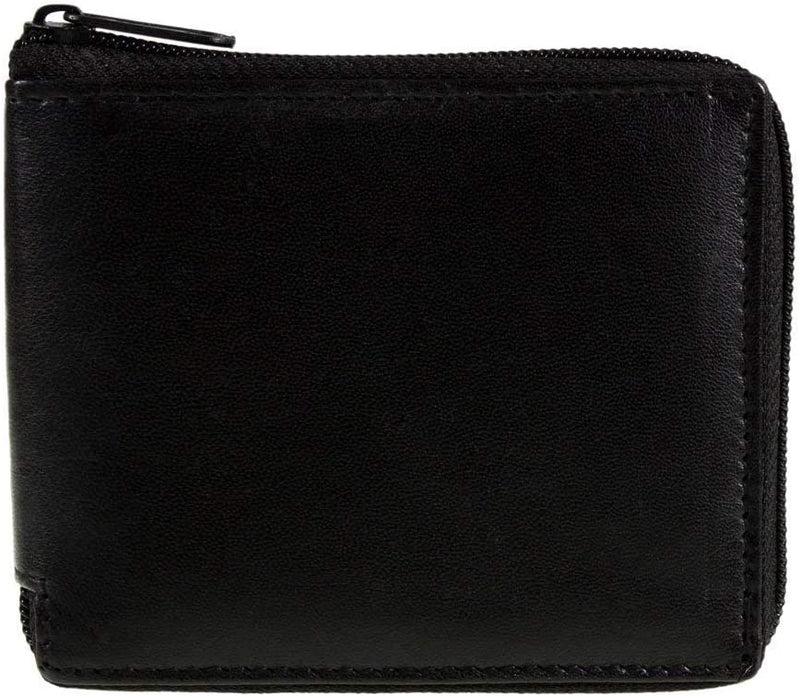 Mens Soft Black Leather Zip Around Wallet Notecase