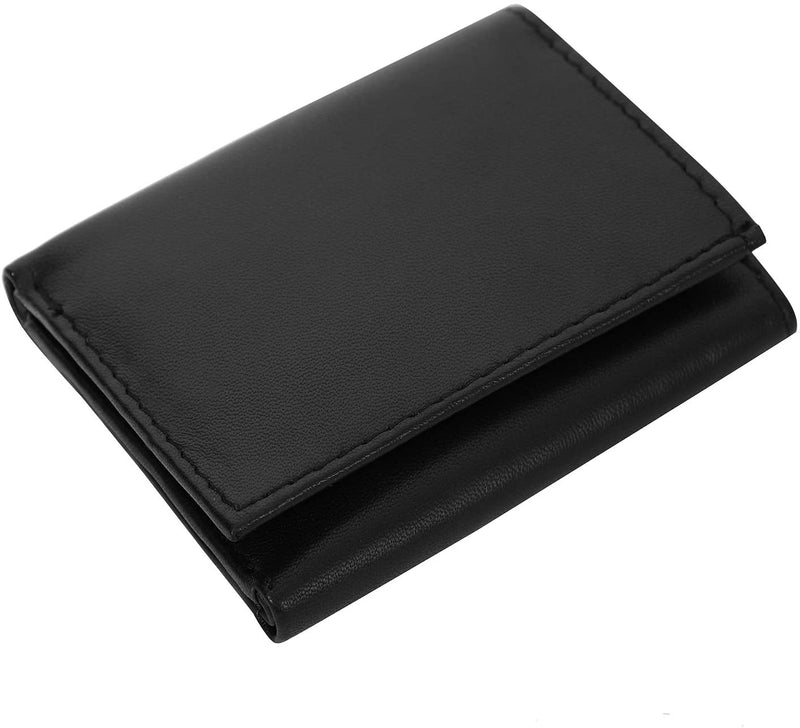 RAS Mens RFID Blocking Compact Genuine Leather Small Trifold Wallet 185 Black