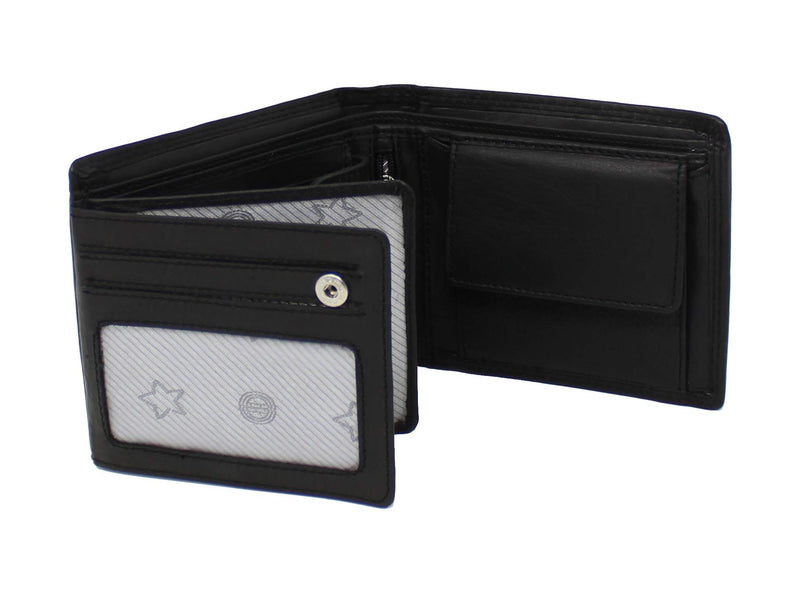 MORUCHA Mens RFID Blocking Real Leather Trifold Passcase Wallet M55 (Black)