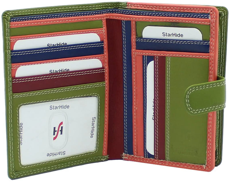 STARHIDE Womens RFID Blocking Compact Soft Leather Multi Coloured Purse with Zip Around Coin Pouch 5535