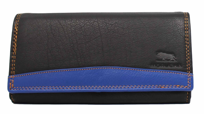 MORUCHA Clutch Wallet For Women Genuine Leather RFID Blocking High Capacity Cardholder M10 Black Blue