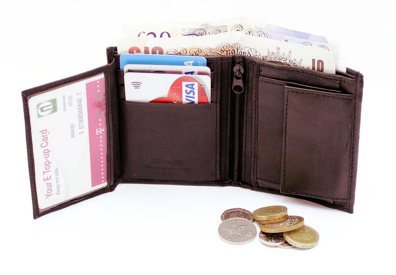 RAS Mens Compact RFID Blocking Trifold Leather Wallet ID Pocket Card and Coin Holder 48