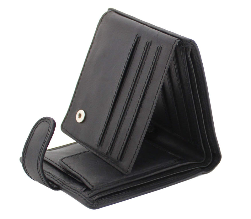 MORUCHA Mens Genuine Leather RFID Blocking High Capacity Billfold Wallet M25 Black
