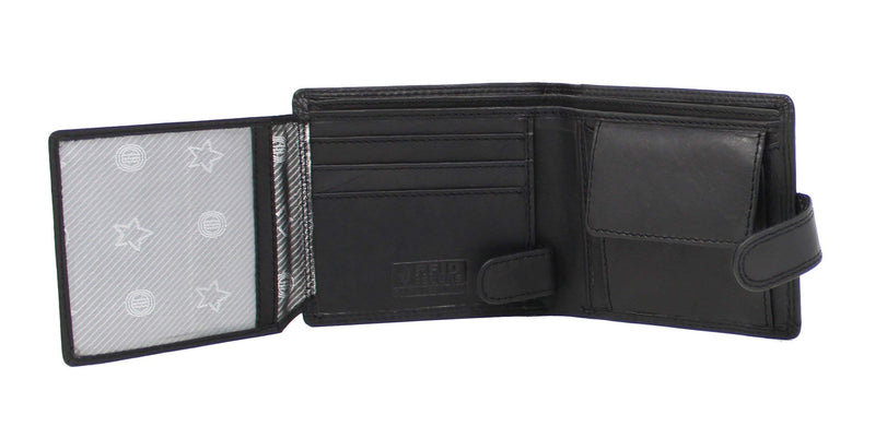 MORUCHA Mens Genuine Leather RFID Blocking High Capacity Billfold Wallet M25 Black