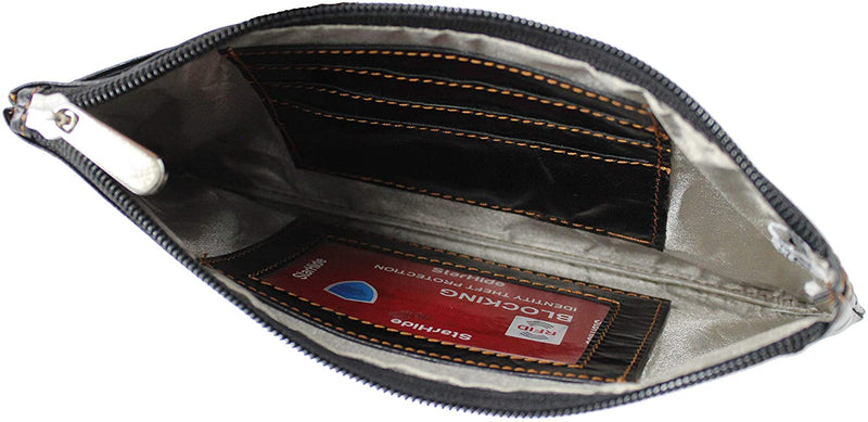 STARHIDE Girls Women RFID Blocking Slim Thin Money Pouch Genuine Leather Credit Card and ID Holder Zipper Wallet 640