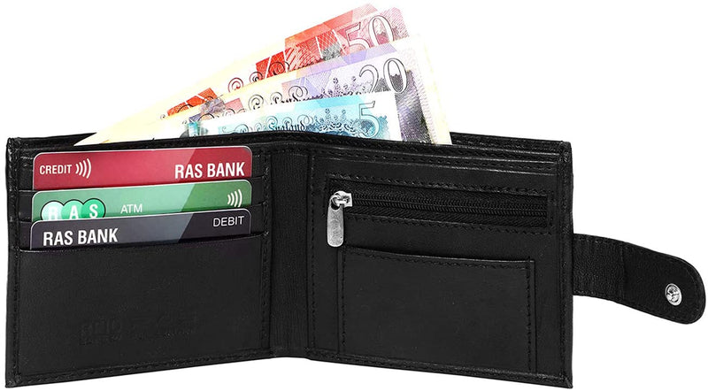 Gents Black RFID Wallet Genuine Leather Slim Bifold Style Zip Coin Pocket Cardholder Wallets Purse 345