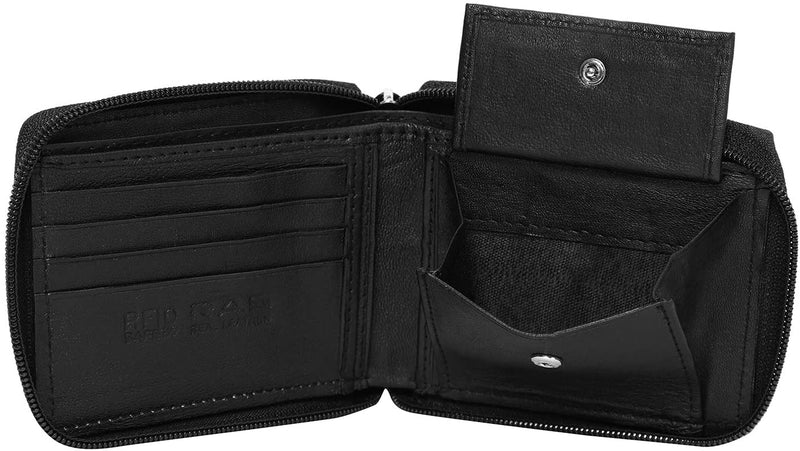 Gents Slim Black RFID Zip Around Wallet Genuine Leather Bifold Style Coin Pocket Cardholder Wallets Purse 355