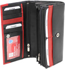 STARHIDE Women RFID Blocking Soft Real Leather Long Flap Over Purse Multiple Credit Card Slots 370 Black Red