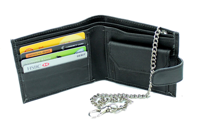 RAS Mens Genuine Leather Biker Coin Pocket Wallet with 40cm Key Belt Safety Chain 06