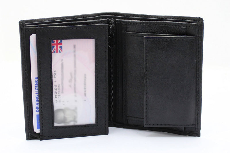 RAS Mens Compact RFID Blocking Trifold Leather Wallet ID Pocket Card and Coin Holder 48