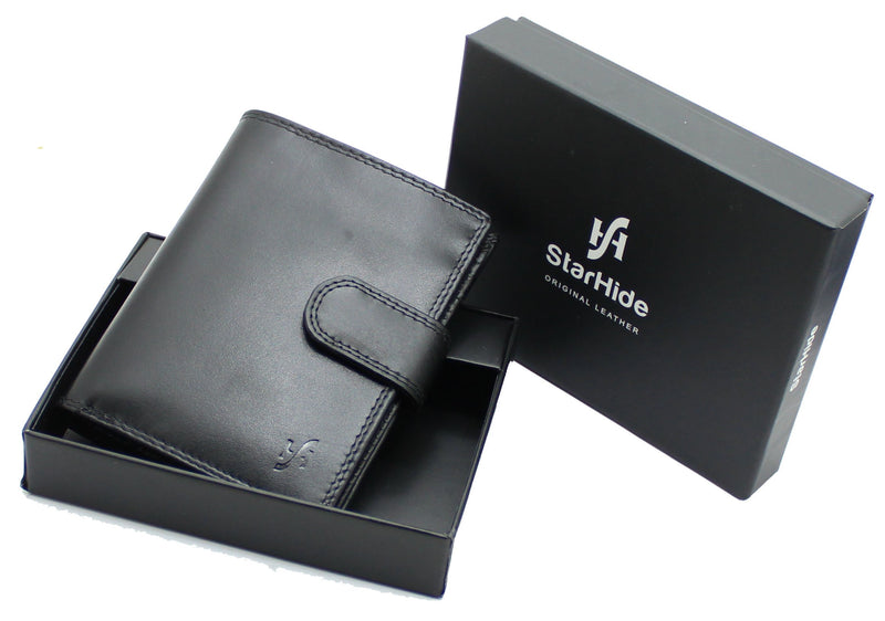 STARHIDE Mens Trifold Genuine Leather Multi Card Capacity Wallet 1085 (Black)