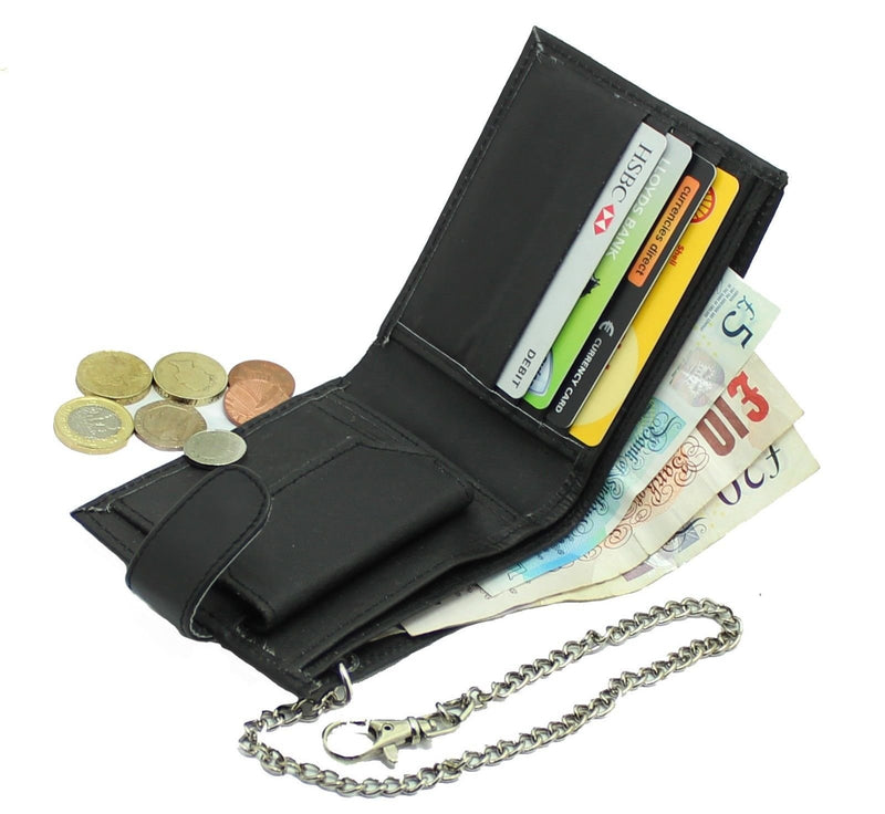 RAS Mens Genuine Leather Biker Coin Pocket Wallet with 40cm Key Belt Safety Chain 06