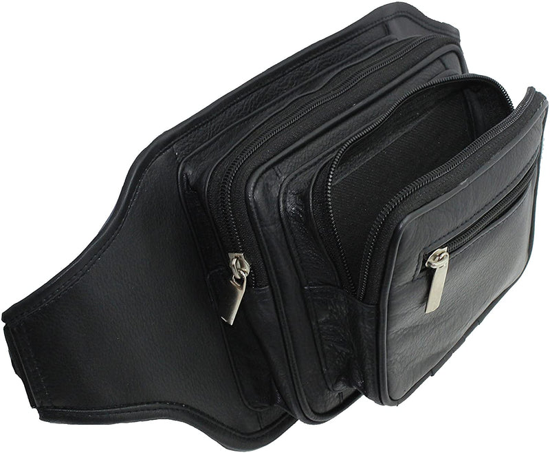 STARHIDE Large Genuine Leather Travel Money Belt Bum Bag Adjustable Waist Strap 510 Black