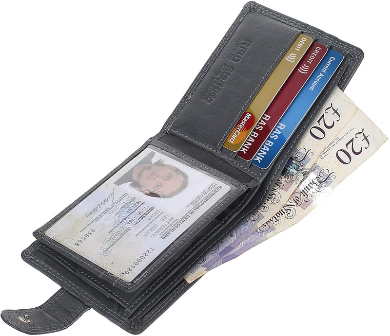 Mens RFID Blocking Tap and Go Wallets Genuine Leather Notecase Wallet Coins and Id Card Holder with Gift Box 730 (Grey)