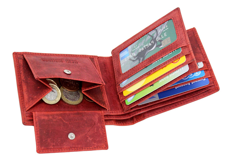 STARHIDE Genuine Distressed Hunter Leather RFID Blocking Coin Pocket Wallet For Men 1055