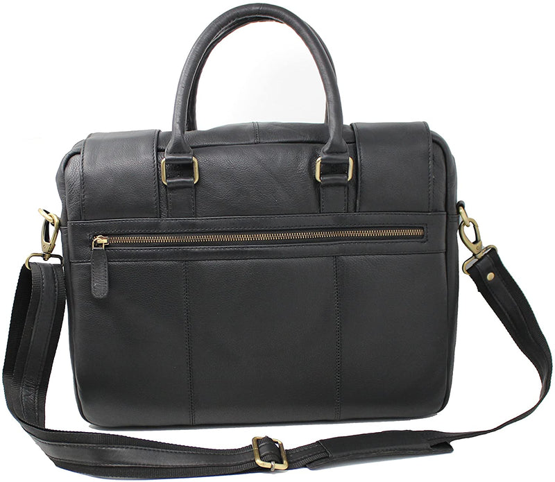 STARHIDE 15" Laptop Genuine Cow Nappa Leather Top Handle Shoulder Messenger Travel Bag Adjustable Strap 530 Black