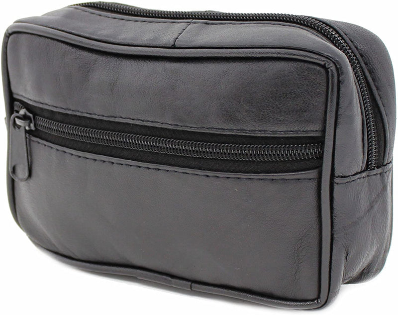 RAS Genuine Leather Travel Waist Belt Hanging Bag for Coins Passport Mobile Phone Camera 1014 Black