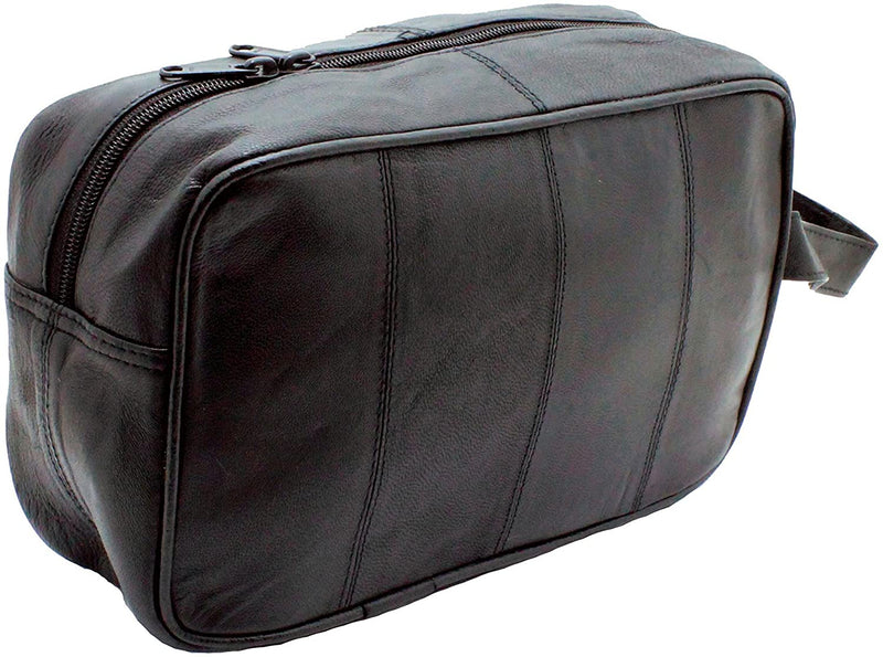 RAS WALLETS Mens Genuine Leather Travel Overnight Wash Gym Toiletry Shaving Bag 3510 Black