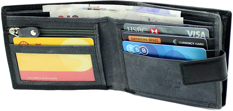 STARHIDE Mens RFID Blocking Genuine Calf Leather Wallet with A Side Zip Around Coin Pocket 1180