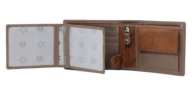 MORUCHA Mens RFID Blocking Real Leather Trifold Passcase Wallet M60 (Matt Brown)