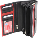 STARHIDE Women RFID Blocking Soft Real Leather Long Flap Over Purse Multiple Credit Card Slots 370 Black Red