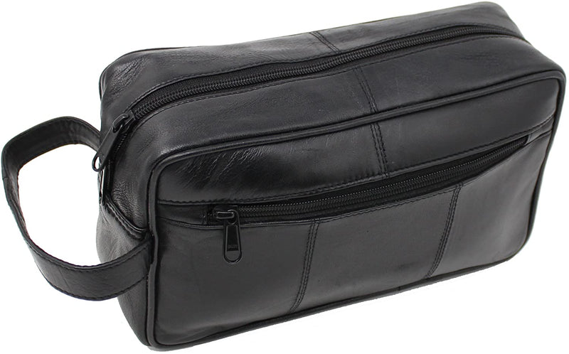 RAS WALLETS Mens Genuine Leather Travel Overnight Wash Gym Toiletry Shaving Bag 3510 Black