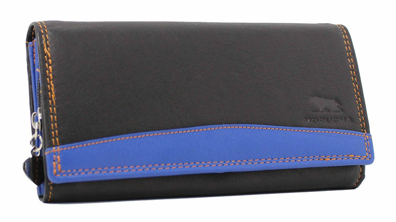 MORUCHA Clutch Wallet For Women Genuine Leather RFID Blocking High Capacity Cardholder M10 Black Blue