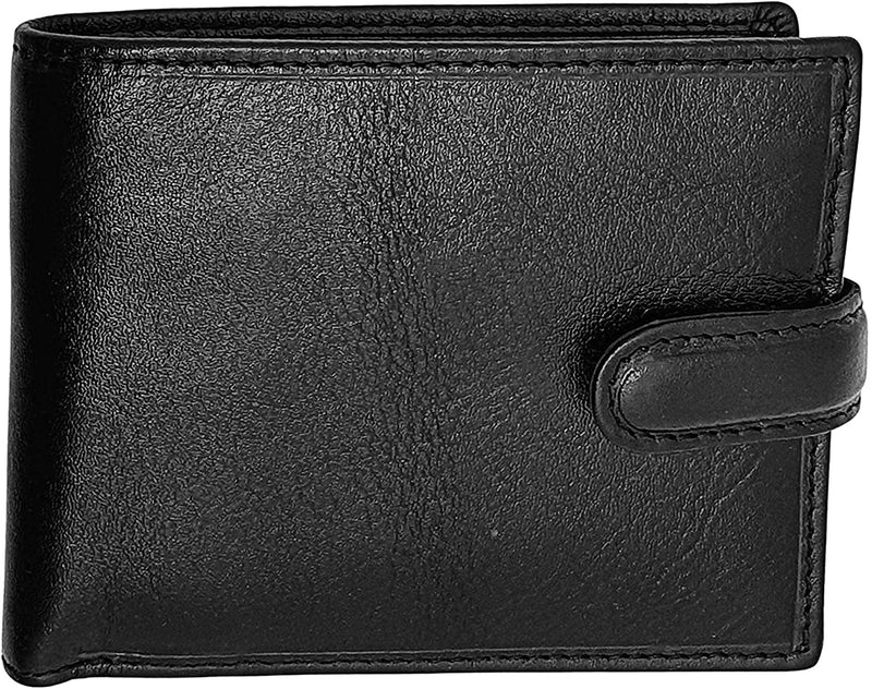 TOPSUM LONDON Mens RFID Blocking Leather Bifold Wallet With A Zipped Coin Pocket 4003 Black